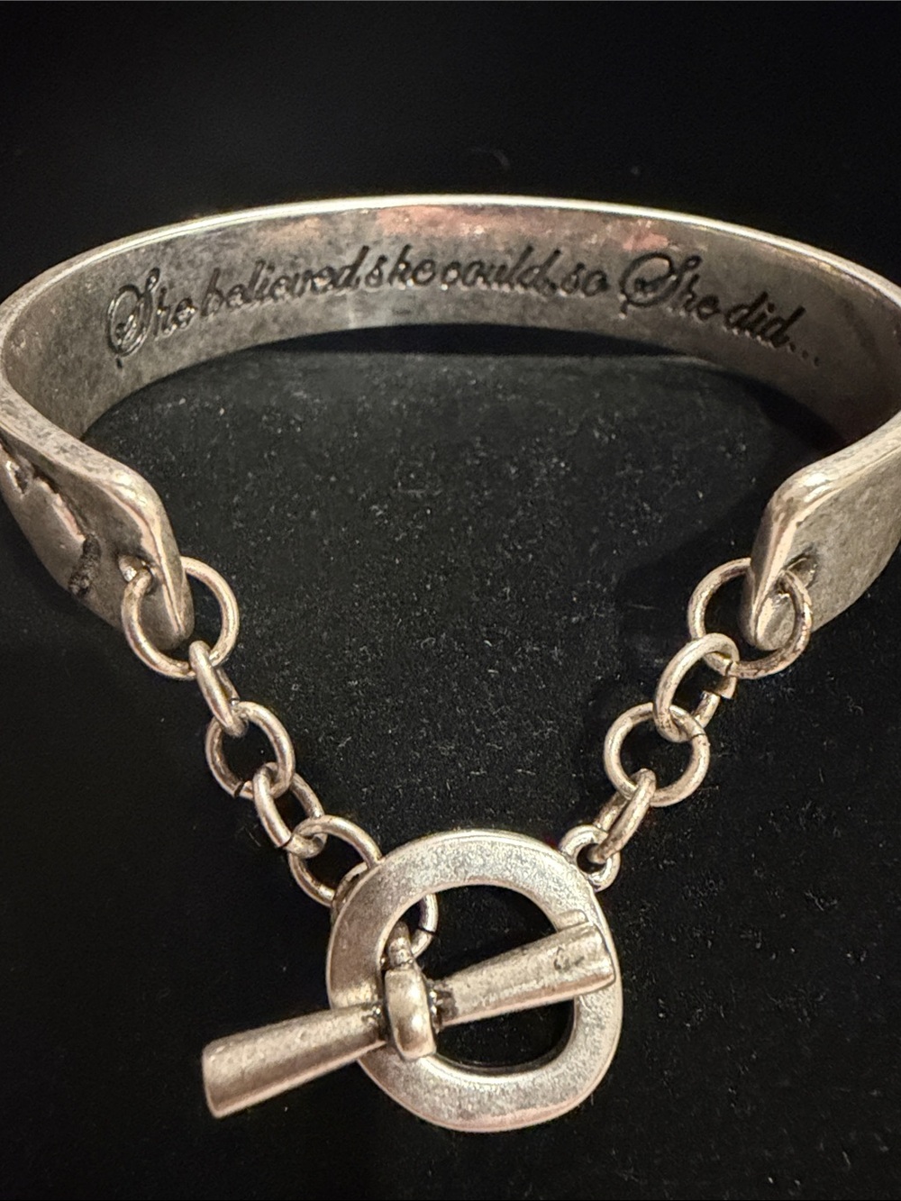 Premier Designs Toggle Cuff Bracelet - Silver Tone She Believed She Could
